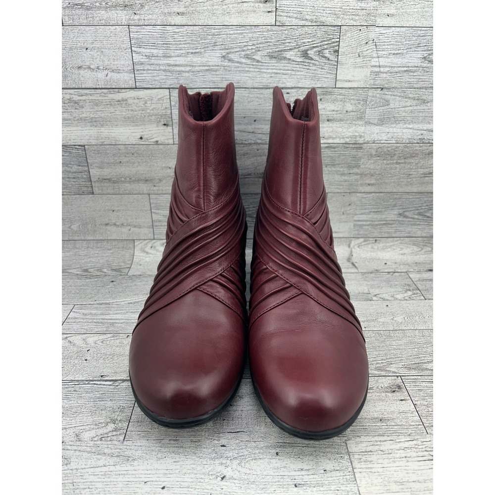 Rockport Cobb Hill Burgundy Leather Ruched Ankle Boots CH3994 Women Size 9M - Picture 2 of 11